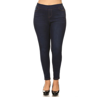Buy fleece-blue LAVRA Women&#39;s True Plus Size Jegging High Waist Jeans Full Length Denim Leggings with Pockets