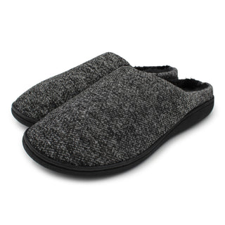 Buy fur-black Men&#39;s Thick Ribbed Scuff Slippers