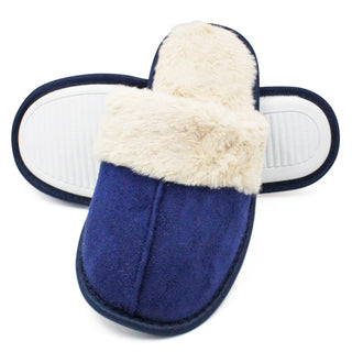 Buy navy-blue Women&#39;s Faux Fur Mule Slip On Slippers-10-Snow Gray