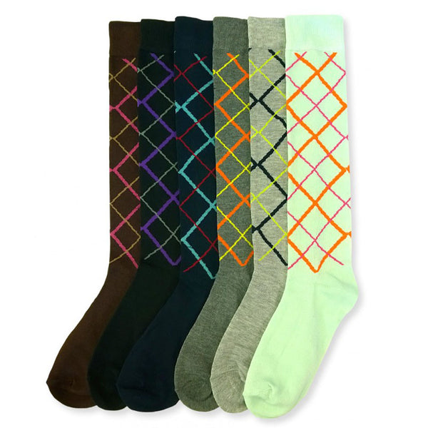 LAVRA Women's Fancy Design Multi Color Knee High Socks (6 pairs)