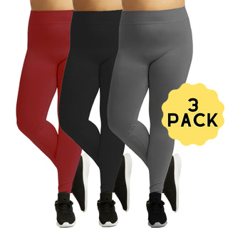 Buy 3-pairs-black-charcoal-burgundy Women&#39;s Plus Sized Full Length Leggings