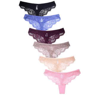Buy magnolia 6 Pack of Women&#39;s Lace Detail Stretch Cotton Thong Panties
