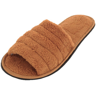 Buy tan Men&#39;s Plush Terry Open Toe Slippers