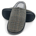 SLM Men's Indoor Slipper Cozy Warm Fur Lined Slip On Mule Houndstooth Knitted Soft Shoes