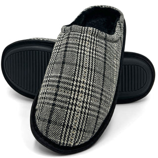 Buy black SLM Men&#39;s Indoor Slipper Cozy Warm Fur Lined Slip On Mule Houndstooth Knitted Soft Shoes