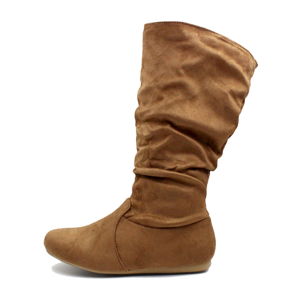 Womens Mid Calf Fall Boots Faux Suede Slouch Riding Boot Shoe