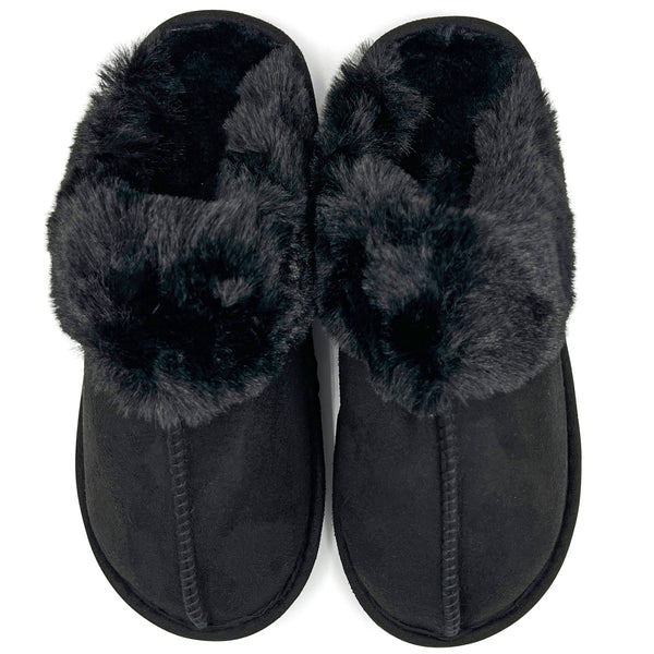 LAVRA Women's Furry Slipper Faux Fur Trim Mule Slide Slip On Indoor Outdoor Gift