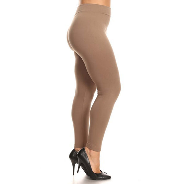 Women's Plus Size Fleece Full Length Solid Color Leggings