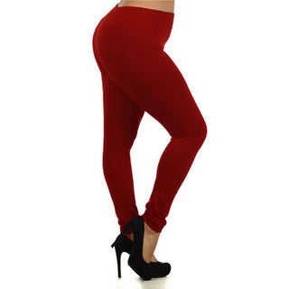 Buy wine-red Women&#39;s Plus Size Fleece Full Length Solid Color Leggings