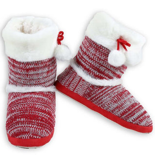 Buy pom-red Yelete Womens Cable Knit Slippers House Booties Socks Soft Sherpa Lining Rubber Soles