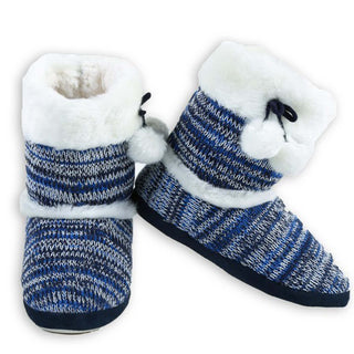 Buy pom-blue Yelete Womens Cable Knit Slippers House Booties Socks Soft Sherpa Lining Rubber Soles