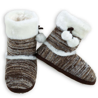 Buy pom-brown Yelete Womens Cable Knit Slippers House Booties Socks Soft Sherpa Lining Rubber Soles