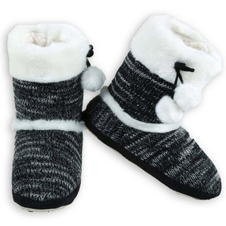 Buy pom-black Yelete Womens Cable Knit Slippers House Booties Socks Soft Sherpa Lining Rubber Soles