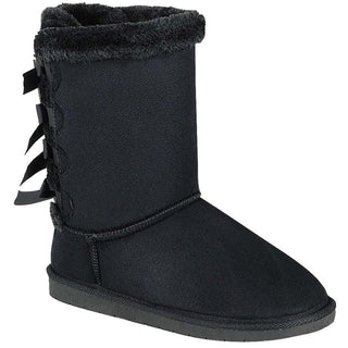 Buy tie-black LAVRA Girls Mid Calf Faux Suede Winter Boots Anti Slip Snow Shoe