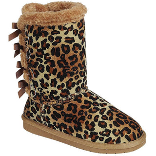Buy bow-leopard LAVRA Women&#39;s Winter Boots Sheepskin Fur Lined Mid Calf Booties Snow Shoes Gift