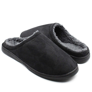 Buy fur-black Men&#39;s Suede Fleece Lined House Shoe Slippers
