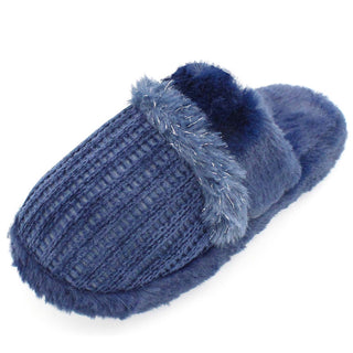Buy navy LAVRA Girl&#39;s Faux Fur Lined House Slippers Fuzzy Furry Indoor Shoes