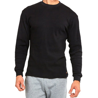 Buy crew-black SLM Mens Cotton Thermal Tops Waffle Knit or Plain Henley Shirts