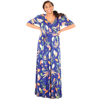 Buy blue-leaf Women&#39;s Plus Size Boho Printed Long Maxi Dress