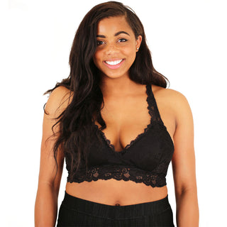 Buy black Women&#39;s Plunge Lace Bralette Padded Bra