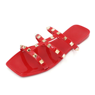 Buy red LAVRA Women&#39;s Jelly Studded Sandals Summer Flip Flop Gladiator Shoes
