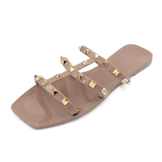 Buy coffee LAVRA Women&#39;s Jelly Studded Sandals Summer Flip Flop Gladiator Shoes