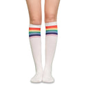 LAVRA Women's Pair of Colorful Rainbow Trimmed Knee High Black Socks Halloween