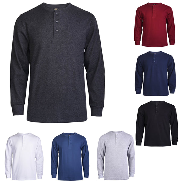 SLM Mens Cotton Thermal Tops Waffle Knit or Plain Henley Shirts