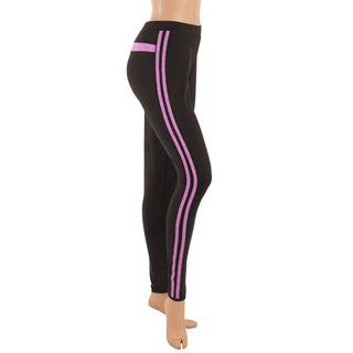 Buy neon-purple-stripe Women&#39;s Plus Size Quick Dry Side Text Workout Leggings