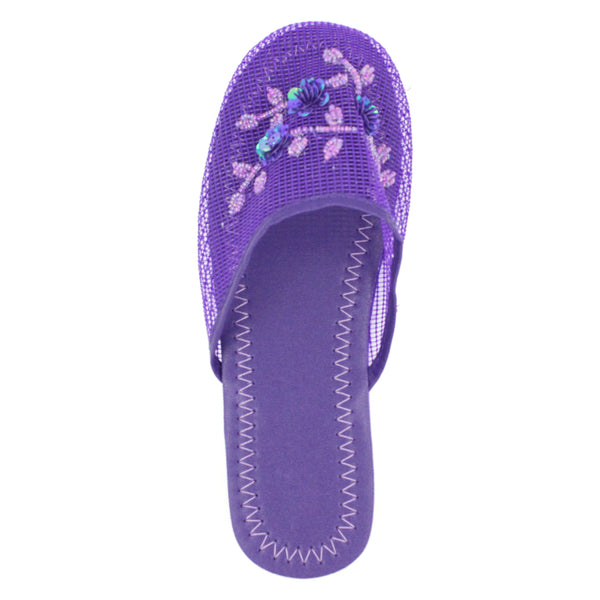 Women's Floral Beaded Mesh Chinese Slippers