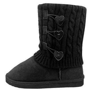 Buy black Women&#39;s Warm Winter Knit Fold Over Suede Ankle Boots with Buckle