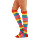 Women's Pair of Knee High Rainbow Striped Socks