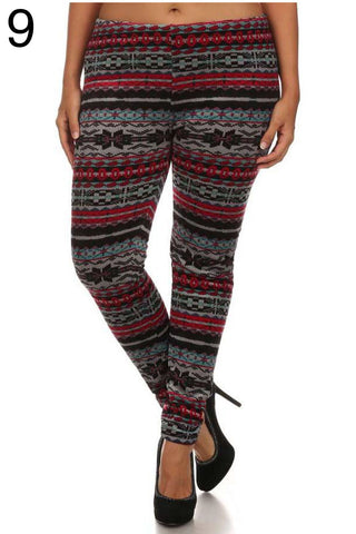 Buy aztec Women&#39;s Plus Size Printed Faux Fur Lined Stretch Velvet Leggings