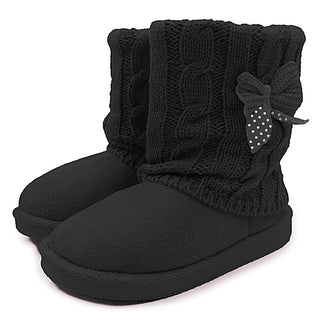 Buy bow-black LAVRA Girl&#39;s Faux Fur Boots Kids Glitter Snow Booties
