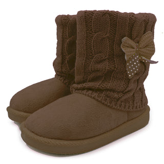 Buy bow-brown LAVRA Girl&#39;s Faux Fur Boots Kids Glitter Snow Booties