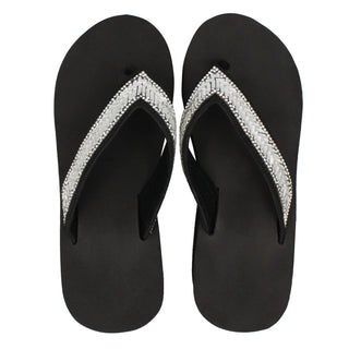 Buy black Lavra Women&#39;s Beaded Rhinestone Wedge Platform Flip Flop Sandals