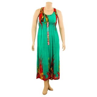 Buy tropical-green Women&#39;s Plus Size Boho Printed Long Maxi Dress