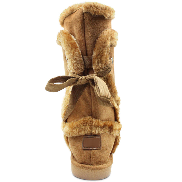 LAVRA Womens Faux Sheepskin Fur Boots Winter Bow Shoes