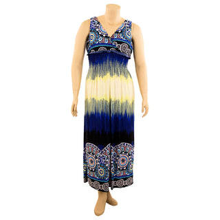 Buy mandala-blue Women&#39;s Plus Size Boho Printed Long Maxi Dress