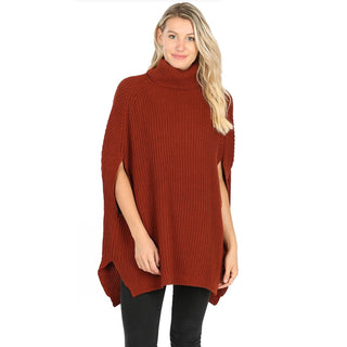 Lavra Women's Solid Knit Turtle Neck Poncho Pullover Cloak Sweater Gift