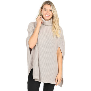 Buy light-grey Lavra Women&#39;s Solid Knit Turtle Neck Poncho Pullover Cloak Sweater Gift