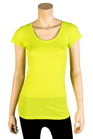 Buy lemon-lime Women&#39;s Short Sleeve Solid Color Basic T-Shirt