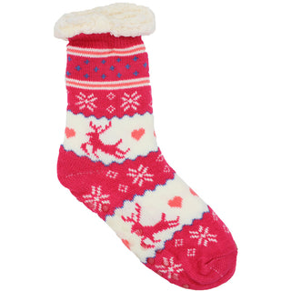 Buy pink-reindeer Women&#39;s Pair of Plush Fur Fleece Holiday Socks