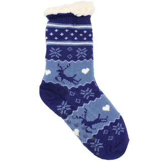 Buy blue-reindeer Women&#39;s Pair of Plush Fur Fleece Holiday Socks