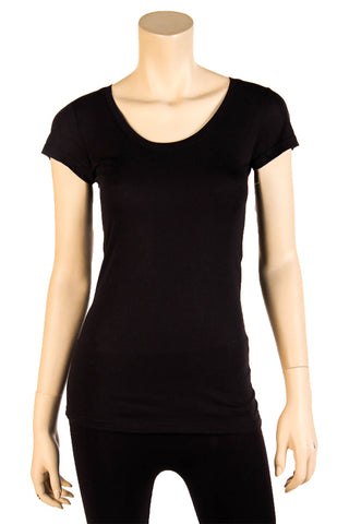 Buy black Women&#39;s Short Sleeve Solid Color Basic T-Shirt